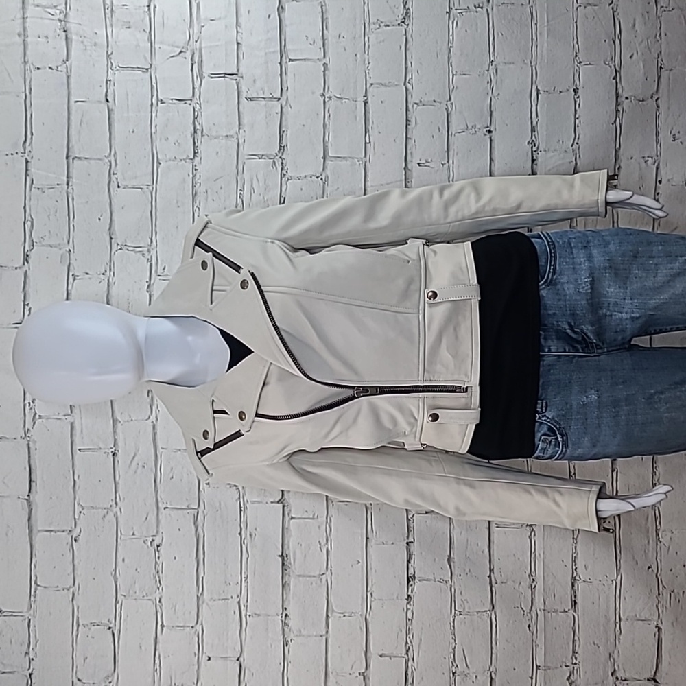 IRO Edgy Ozark Cropped Lux Lambskin Leather Moto/Biker Jacket in Off-White - NWT